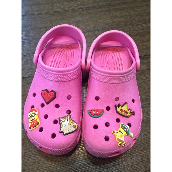 Crocs Clog Sandals‎ Pink Embellished Comfort Shoes Womens or Big Girls Size 6 - Picture 1 of 12